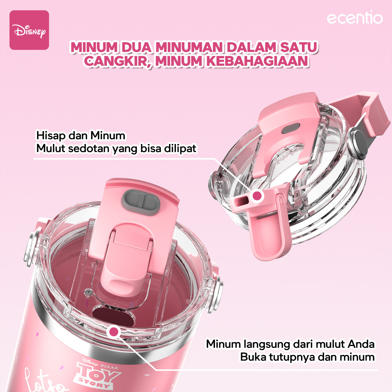 【ORI】ecentio X Toy story tumbler Stainless Vacuum 900ml Disney Lotso Portable Thermos Botol minum besar