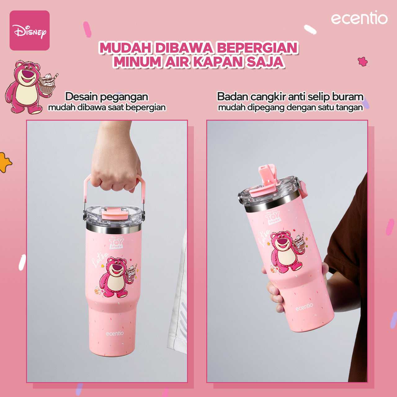 【ORI】ecentio X Toy story tumbler Stainless Vacuum 900ml Disney Lotso Portable Thermos Botol minum besar