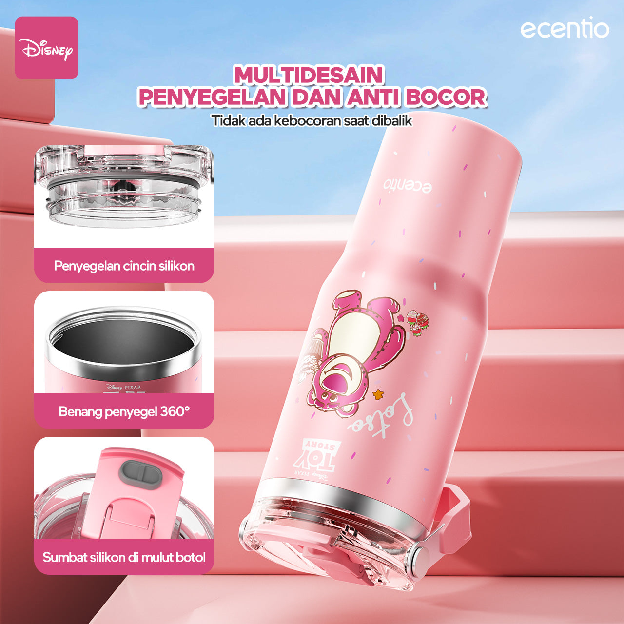 【ORI】ecentio X Toy story tumbler Stainless Vacuum 900ml Disney Lotso Portable Thermos Botol minum besar
