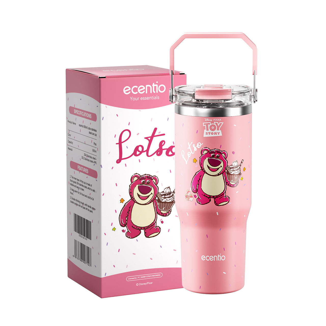 【ORI】ecentio X Toy story tumbler Stainless Vacuum 900ml Disney Lotso Portable Thermos Botol minum besar