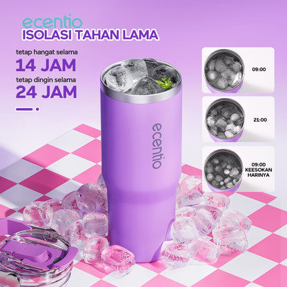 ecentio tumbler Stainless Vacuum 900ml ungu briu/pink/beige Portable Thermos Botol minum besar