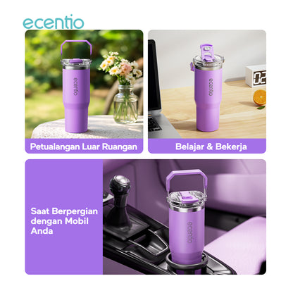 ecentio tumbler Stainless Vacuum 900ml ungu briu/pink/beige Portable Thermos Botol minum besar