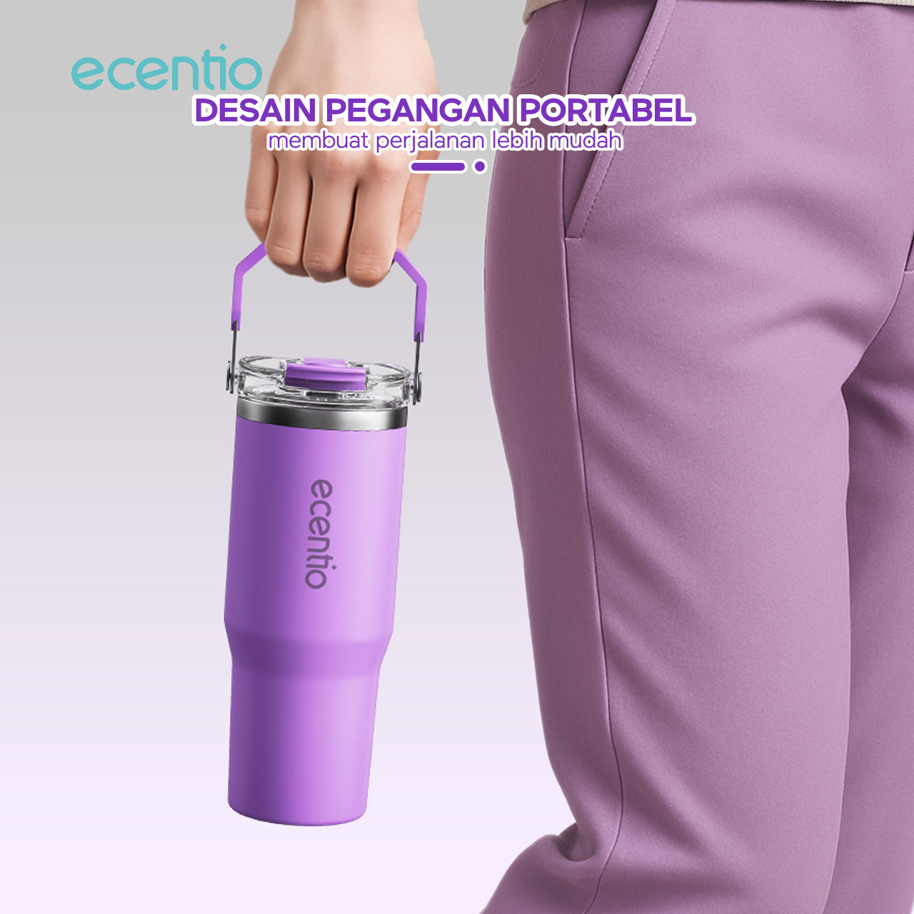 ecentio tumbler Stainless Vacuum 900ml ungu briu/pink/beige Portable Thermos Botol minum besar