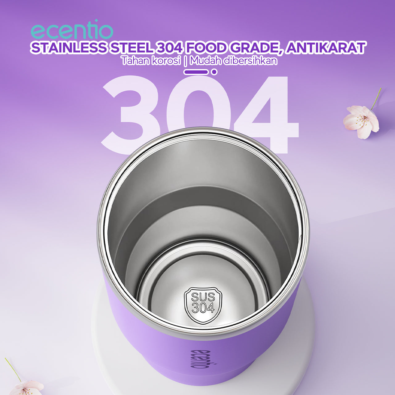 ecentio tumbler Stainless Vacuum 900ml ungu briu/pink/beige Portable Thermos Botol minum besar