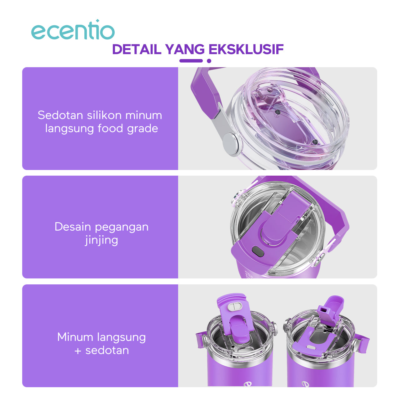 ecentio tumbler Stainless Vacuum 900ml ungu briu/pink/beige Portable Thermos Botol minum besar