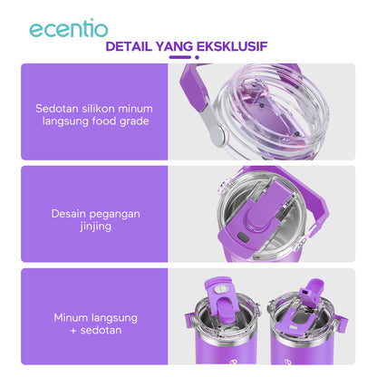 ecentio tumbler Stainless Vacuum 900ml ungu briu/pink/beige Portable Thermos Botol minum besar