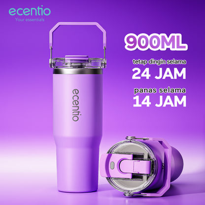 ecentio tumbler Stainless Vacuum 900ml ungu briu/pink/beige Portable Thermos Botol minum besar