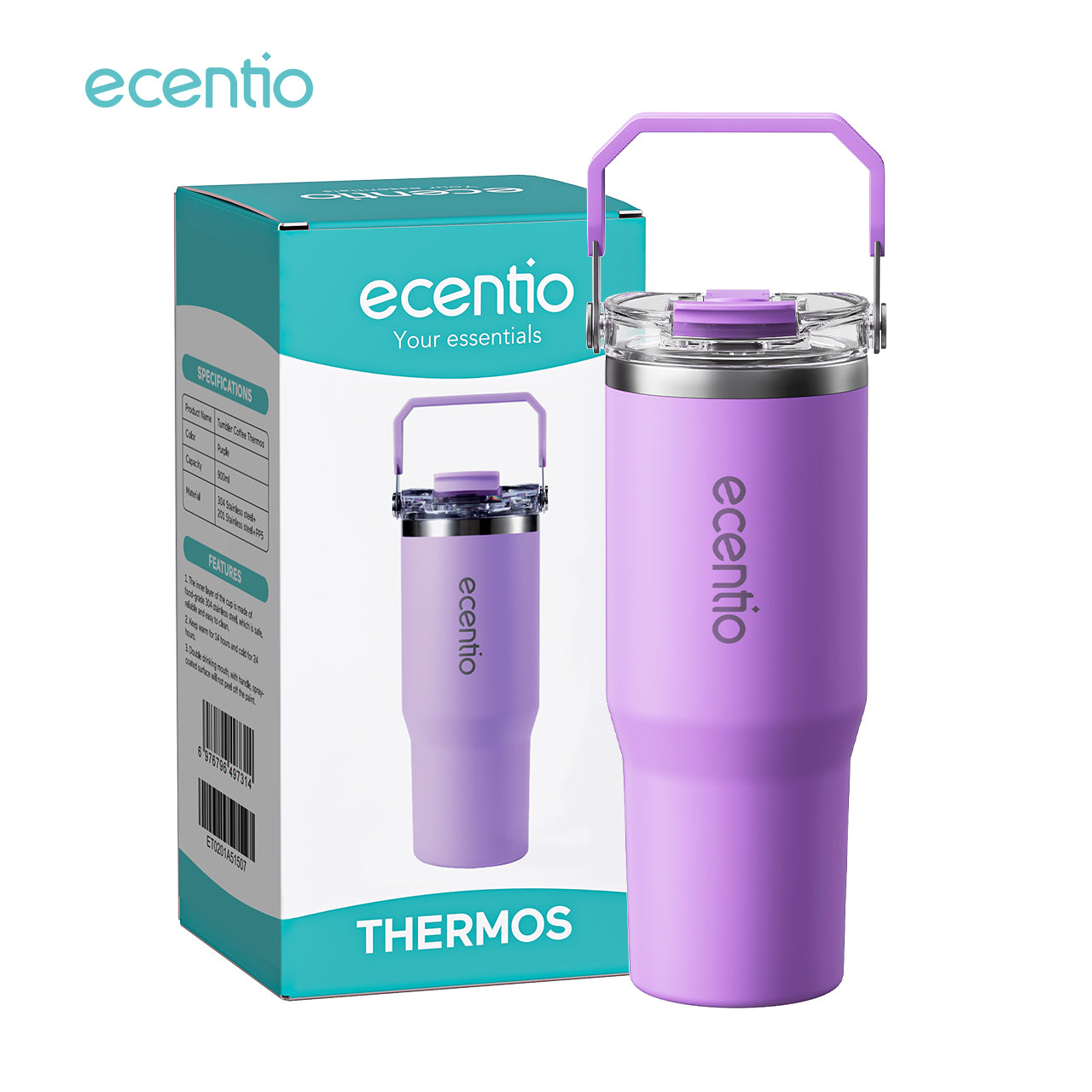 ecentio tumbler Stainless Vacuum 900ml ungu briu/pink/beige Portable Thermos Botol minum besar