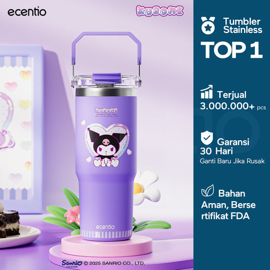 【ORI】ecentio tumbler stainless 900ml Sanrio Kuromi luch aesthetic tahan dingin 24jam botol dengan sedotan