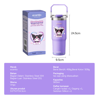【ORI】ecentio tumbler stainless 900ml Sanrio Kuromi luch aesthetic tahan dingin 24jam botol dengan sedotan
