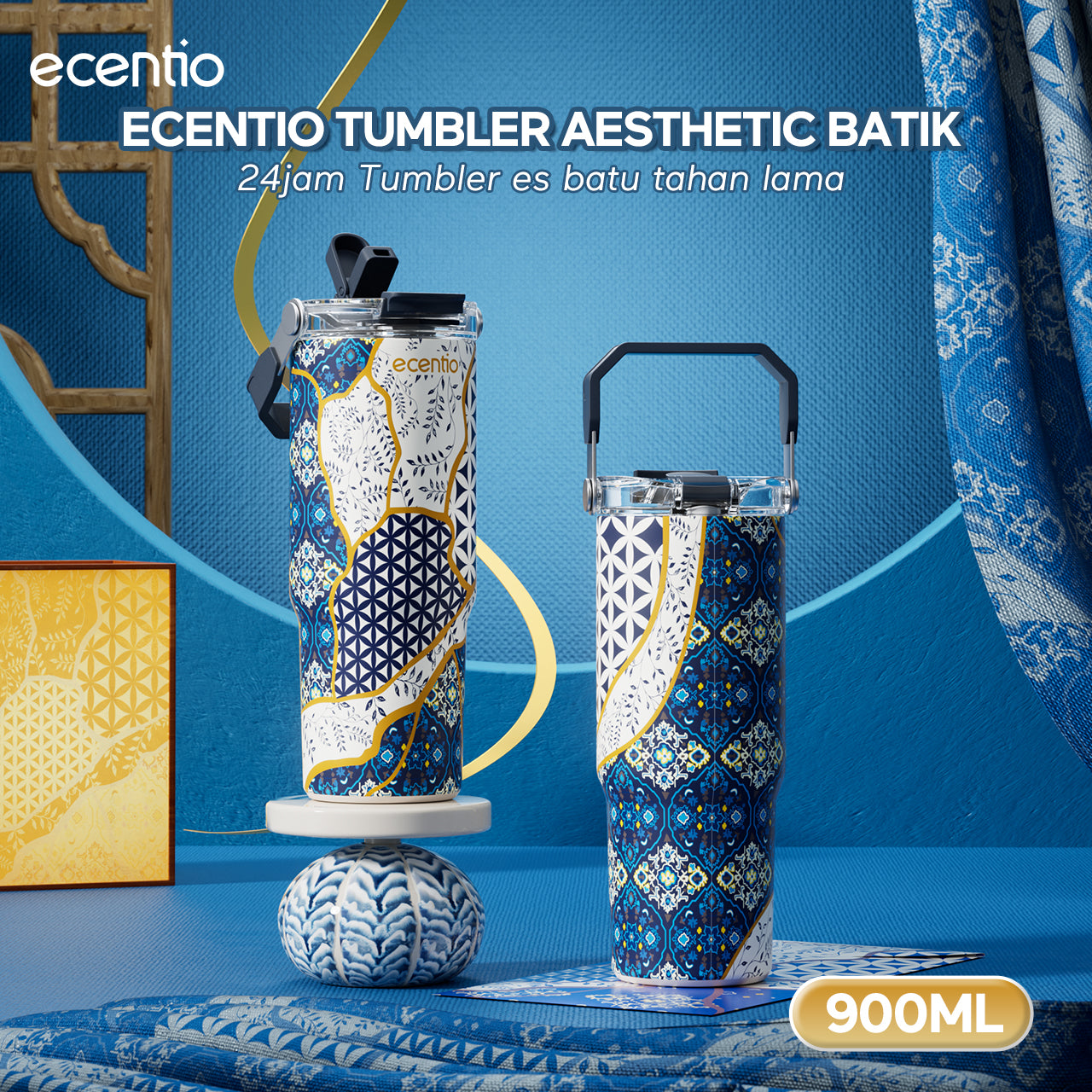 ecentio Ramadhan Gift Set — Tumbler Stainless Batik 900ml + Snack Box + Sajadah
