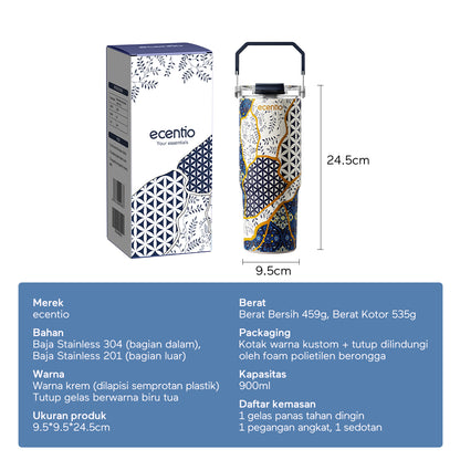 ecentio Ramadhan Gift Set — Tumbler Stainless Batik 900ml + Snack Box + Sajadah