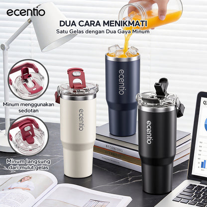 ecentio Tumbler Stainless 304 1200ml Desain Minimalis Elegan, Botol Minum Besar Portable Anti Bocor, Thermos Tahan Panas Dingin 24 Jam Dengan Sedotan, Cocok untuk Minum Kopi, Sekolah & Penggunaan Sehari-Hari