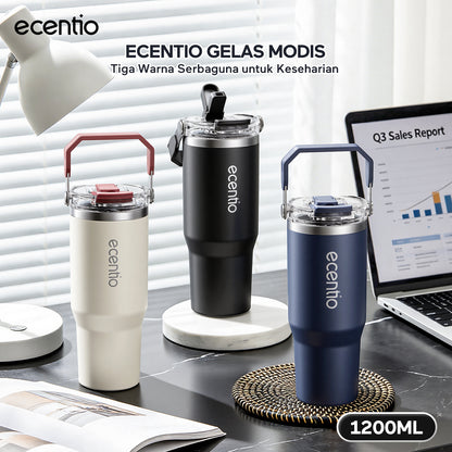 ecentio Tumbler Stainless 304 1200ml Desain Minimalis Elegan, Botol Minum Besar Portable Anti Bocor, Thermos Tahan Panas Dingin 24 Jam Dengan Sedotan, Cocok untuk Minum Kopi, Sekolah & Penggunaan Sehari-Hari