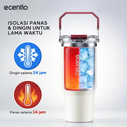 ecentio Tumbler Stainless 304 1200ml Desain Minimalis Elegan, Botol Minum Besar Portable Anti Bocor, Thermos Tahan Panas Dingin 24 Jam Dengan Sedotan, Cocok untuk Minum Kopi, Sekolah & Penggunaan Sehari-Hari