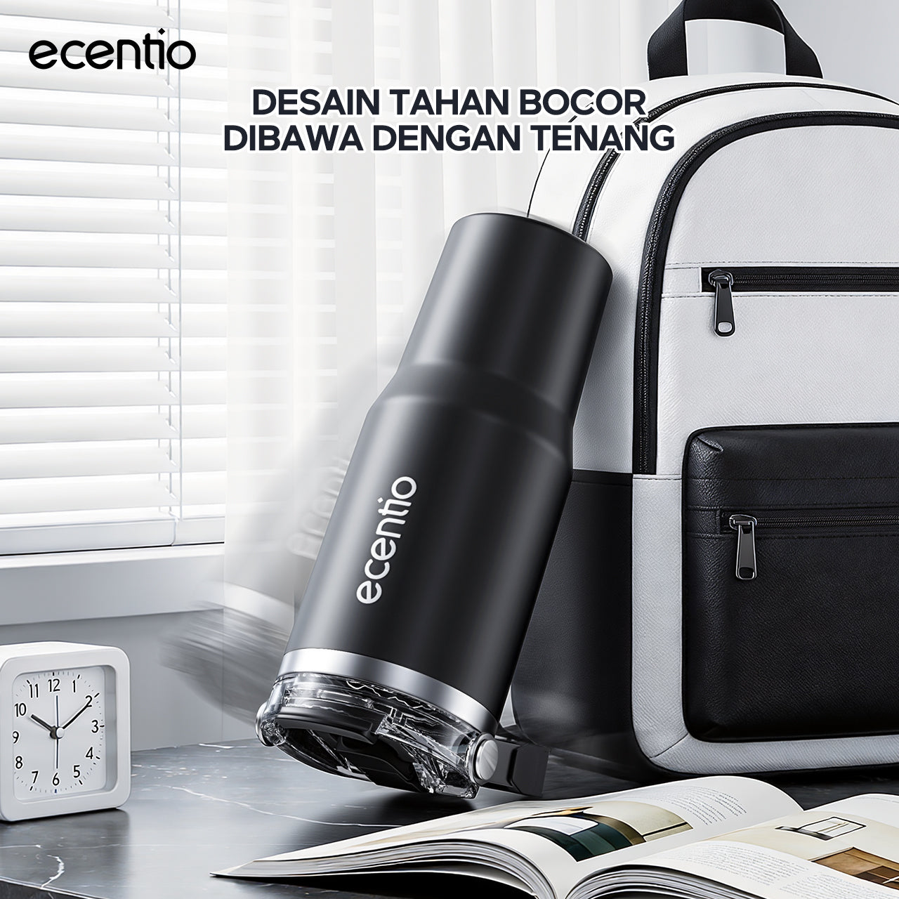 ecentio Tumbler Stainless 304 1200ml Desain Minimalis Elegan, Botol Minum Besar Portable Anti Bocor, Thermos Tahan Panas Dingin 24 Jam Dengan Sedotan, Cocok untuk Minum Kopi, Sekolah & Penggunaan Sehari-Hari