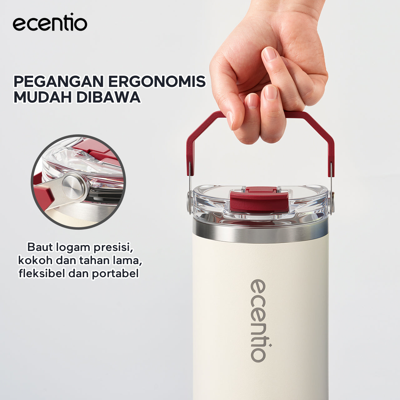 ecentio Tumbler Stainless 304 1200ml Desain Minimalis Elegan, Botol Minum Besar Portable Anti Bocor, Thermos Tahan Panas Dingin 24 Jam Dengan Sedotan, Cocok untuk Minum Kopi, Sekolah & Penggunaan Sehari-Hari
