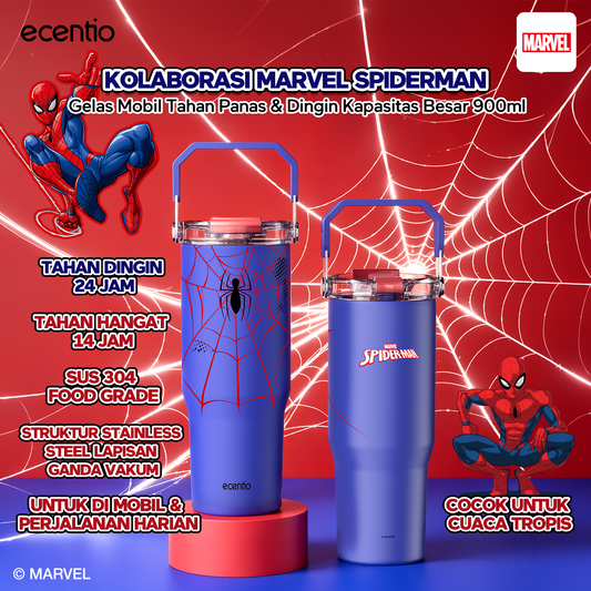 ecentio tumbler stainless 900ml Disney Spider Man botol minum aesthetic olahraga portable termos air panas botol minum 1 liter anti tumpah tahan panas 24 jam handle tersembunyi