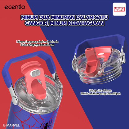 ecentio tumbler stainless 900ml Disney Spider Man botol minum aesthetic olahraga portable termos air panas botol minum 1 liter anti tumpah tahan panas 24 jam handle tersembunyi