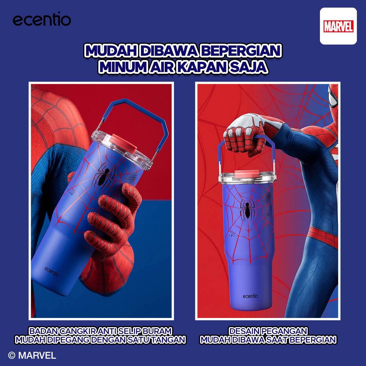 ecentio tumbler stainless 900ml Disney Spider Man botol minum aesthetic olahraga portable termos air panas botol minum 1 liter anti tumpah tahan panas 24 jam handle tersembunyi