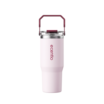 [Soft Rose Pink Series] ecentio Tumbler Stainless 900ml/1200ml Portable Thermos Botol Minum Besar Dengan Tas Tahan Panas Dingin 24 Jam Aesthetic Lucu Termos Air Panas Kopi Dengan Sedotan Cocok Untuk Sekolah Anak Laki-Laki