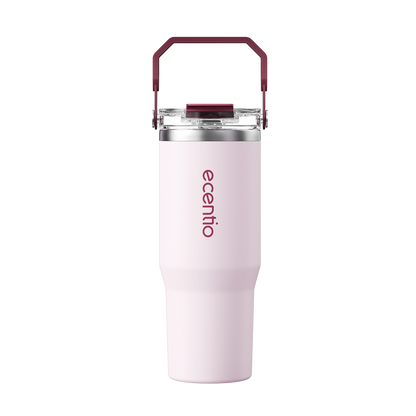 [Soft Rose Pink Series] ecentio Tumbler Stainless 900ml/1200ml Portable Thermos Botol Minum Besar Dengan Tas Tahan Panas Dingin 24 Jam Aesthetic Lucu Termos Air Panas Kopi Dengan Sedotan Cocok Untuk Sekolah Anak Laki-Laki