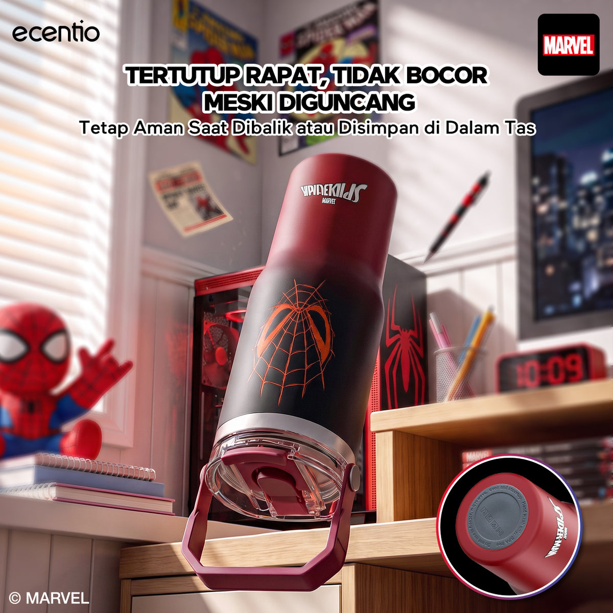 [Spider Man Series] ecentio tumbler stainless 900ml Spider Man botol minum aesthetic olahraga portable termos air panas botol minum 1 liter anti tumpah tahan panas 24 jam handle tersembunyi