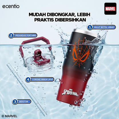 [Spider Man Series] ecentio tumbler stainless 900ml Spider Man botol minum aesthetic olahraga portable termos air panas botol minum 1 liter anti tumpah tahan panas 24 jam handle tersembunyi