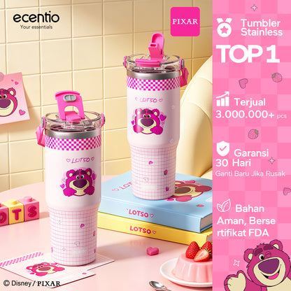 ecentio Tumbler Stainless Steel 900ML Toy Story Lotso Vacuum Thermos Botol Minum Besar Tahan Panas Dingin 24 Jam Dengan Sedotan Portable Aesthetic Disney Botol Air Kopi Anti Bocor