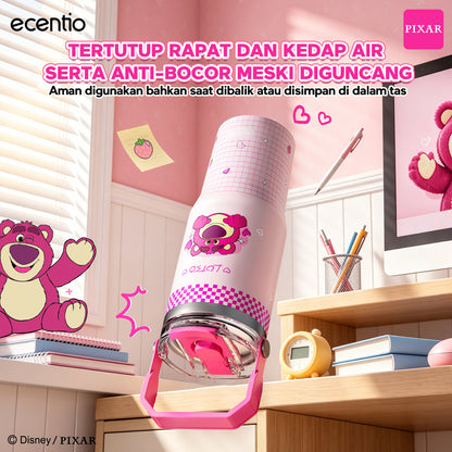 ecentio Tumbler Stainless Steel 900ML Toy Story Lotso Vacuum Thermos Botol Minum Besar Tahan Panas Dingin 24 Jam Dengan Sedotan Portable Aesthetic Disney Botol Air Kopi Anti Bocor