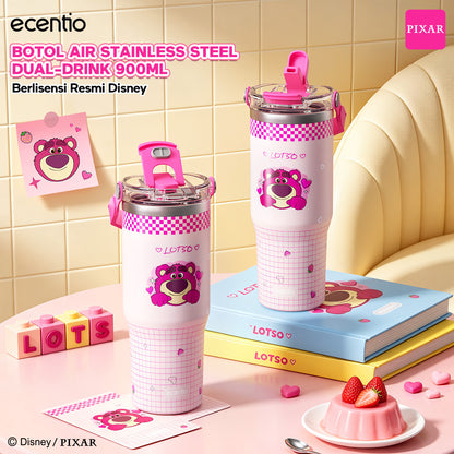 ecentio Tumbler Stainless Steel 900ML Toy Story Lotso Vacuum Thermos Botol Minum Besar Tahan Panas Dingin 24 Jam Dengan Sedotan Portable Aesthetic Disney Botol Air Kopi Anti Bocor