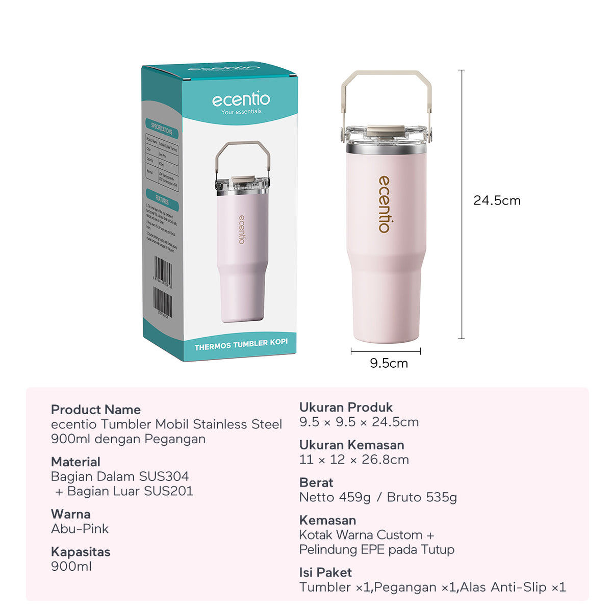 [Seri Dusty Blush Garden] ecentio Tumbler Stainless 304 Aesthetic 670ml/900ml/1200ml Portable Thermos Botol Minum Besar Dengan Tas Tahan Panas Dingin 24 Jam Aesthetic Lucu Termos Air Panas Kopi Dengan Sedotan Cocok Untuk Sekolah Anak Laki-Laki
