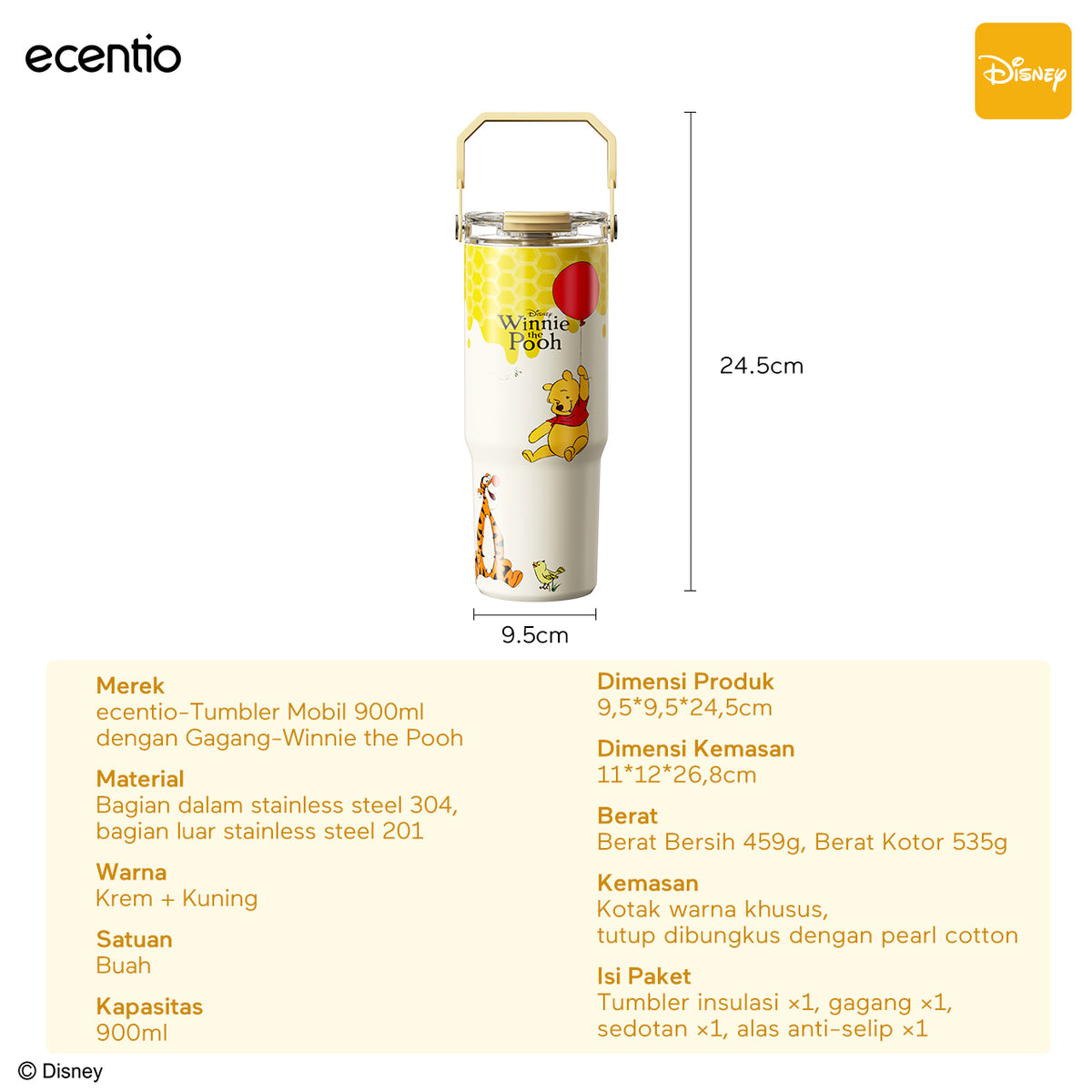 [Winnie the Pooh] ecentio Tumbler Stainless 900ml Disney Portable Thermos Botol Minum Besar Dengan Tas Tahan Panas Dingin 24 Jam Aesthetic Lucu Termos Air Panas Kopi Dengan Sedotan Cocok Untuk Sekolah Anak Laki-Laki