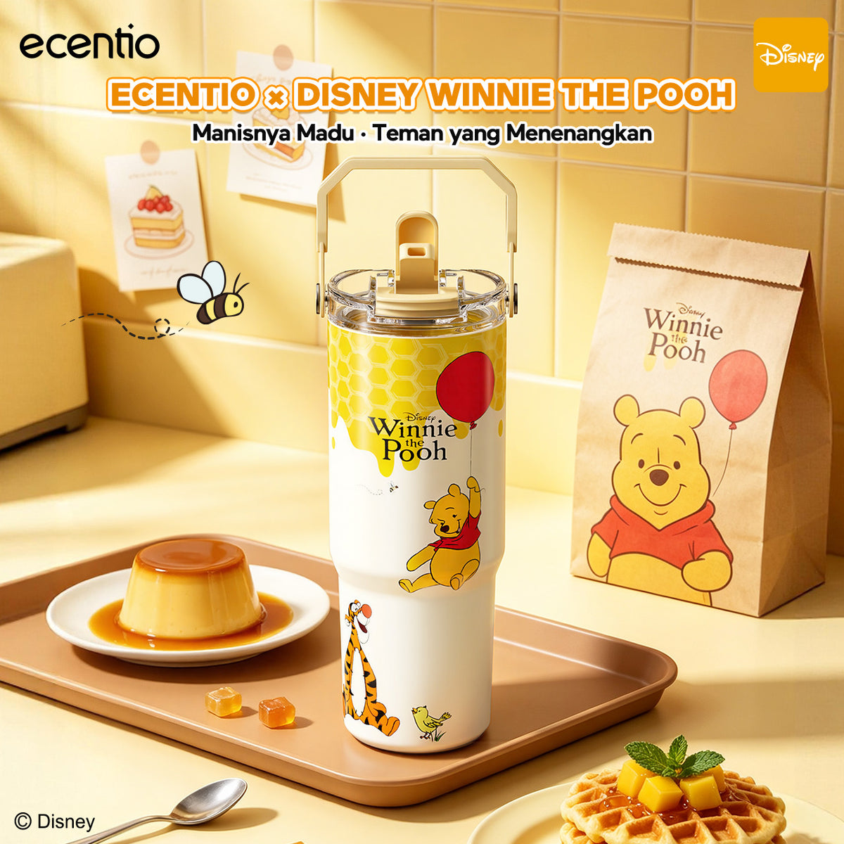 [Winnie the Pooh] ecentio Tumbler Stainless 900ml Disney Portable Thermos Botol Minum Besar Dengan Tas Tahan Panas Dingin 24 Jam Aesthetic Lucu Termos Air Panas Kopi Dengan Sedotan Cocok Untuk Sekolah Anak Laki-Laki