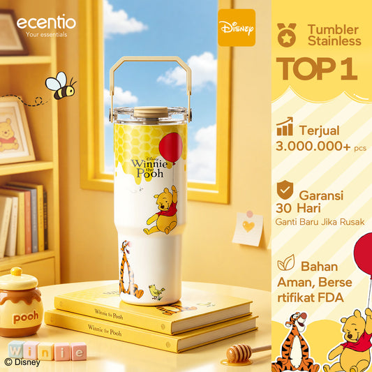 [Winnie the Pooh] ecentio Tumbler Stainless 900ml Disney Portable Thermos Botol Minum Besar Dengan Tas Tahan Panas Dingin 24 Jam Aesthetic Lucu Termos Air Panas Kopi Dengan Sedotan Cocok Untuk Sekolah Anak Laki-Laki