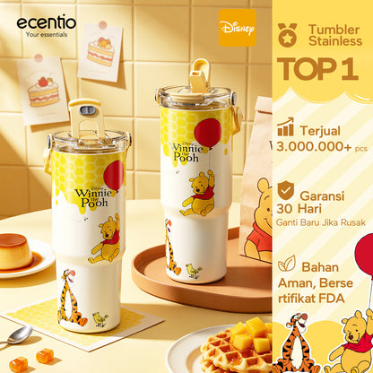 [Winnie the Pooh] ecentio Tumbler Stainless 900ml Disney Portable Thermos Botol Minum Besar Dengan Tas Tahan Panas Dingin 24 Jam Aesthetic Lucu Termos Air Panas Kopi Dengan Sedotan Cocok Untuk Sekolah Anak Laki-Laki