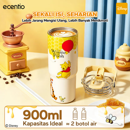 [Winnie the Pooh] ecentio Tumbler Stainless 900ml Disney Portable Thermos Botol Minum Besar Dengan Tas Tahan Panas Dingin 24 Jam Aesthetic Lucu Termos Air Panas Kopi Dengan Sedotan Cocok Untuk Sekolah Anak Laki-Laki