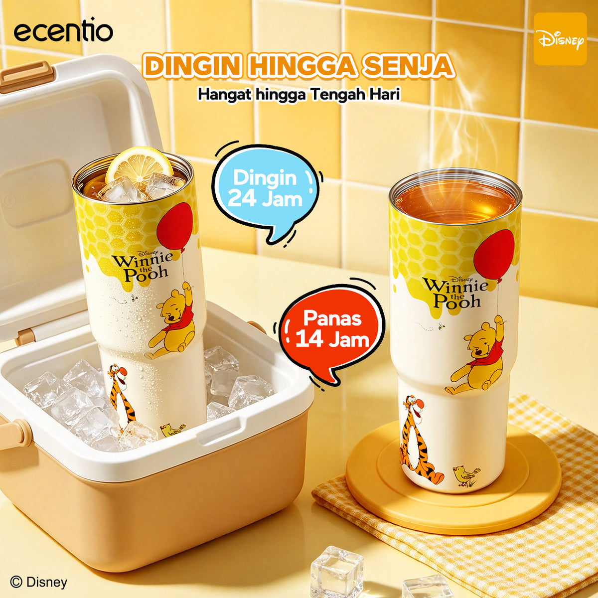 [Winnie the Pooh] ecentio Tumbler Stainless 900ml Disney Portable Thermos Botol Minum Besar Dengan Tas Tahan Panas Dingin 24 Jam Aesthetic Lucu Termos Air Panas Kopi Dengan Sedotan Cocok Untuk Sekolah Anak Laki-Laki