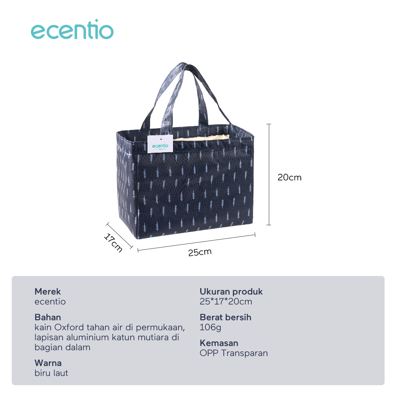 ecentio lunch bag /lunch tas Tas Bekal Makanan/Tote bag Waterproof ukuran besar