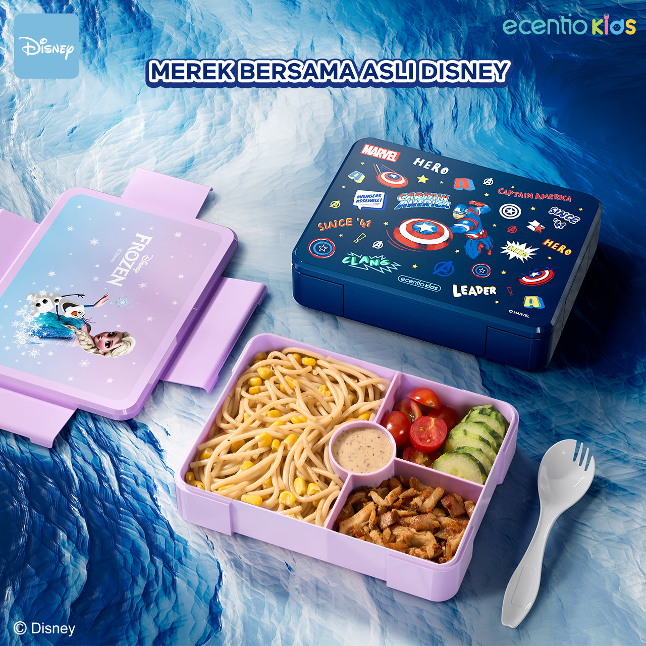 ecentio lunch box anak Disney seri Elsa set anti tumpah tas bekal botol minum