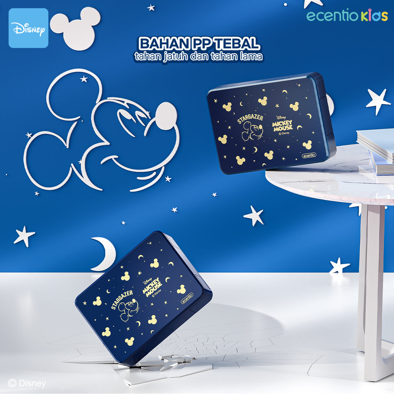 【Orignal】ecentiokids tempat makan anak Disney Mickey lucu sekolah BPA free bayi anti tumpah lunch box