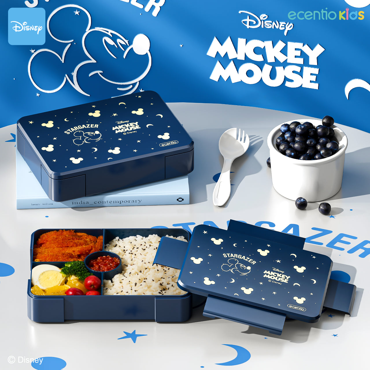 【Orignal】ecentiokids tempat makan anak Disney Mickey lucu sekolah BPA free bayi anti tumpah lunch box