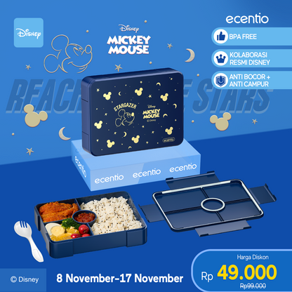 【Orignal】ecentiokids tempat makan anak Disney Mickey lucu sekolah BPA free bayi anti tumpah lunch box