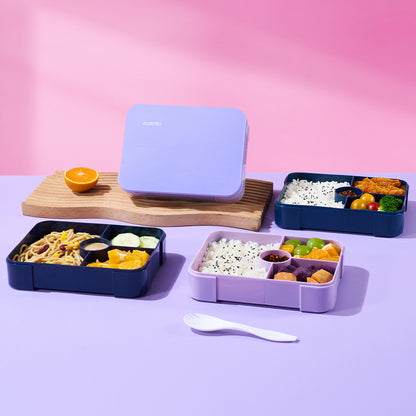 ecentio Kotak Makan Plastik lunch box 3 kompartemen Perlindungan anti bocor Desain isolasi tertutup Warna Ungu-Biru 950ml