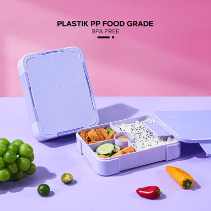 ecentio Kotak Makan Plastik lunch box 3 kompartemen Perlindungan anti bocor Desain isolasi tertutup Warna Ungu-Biru 950ml