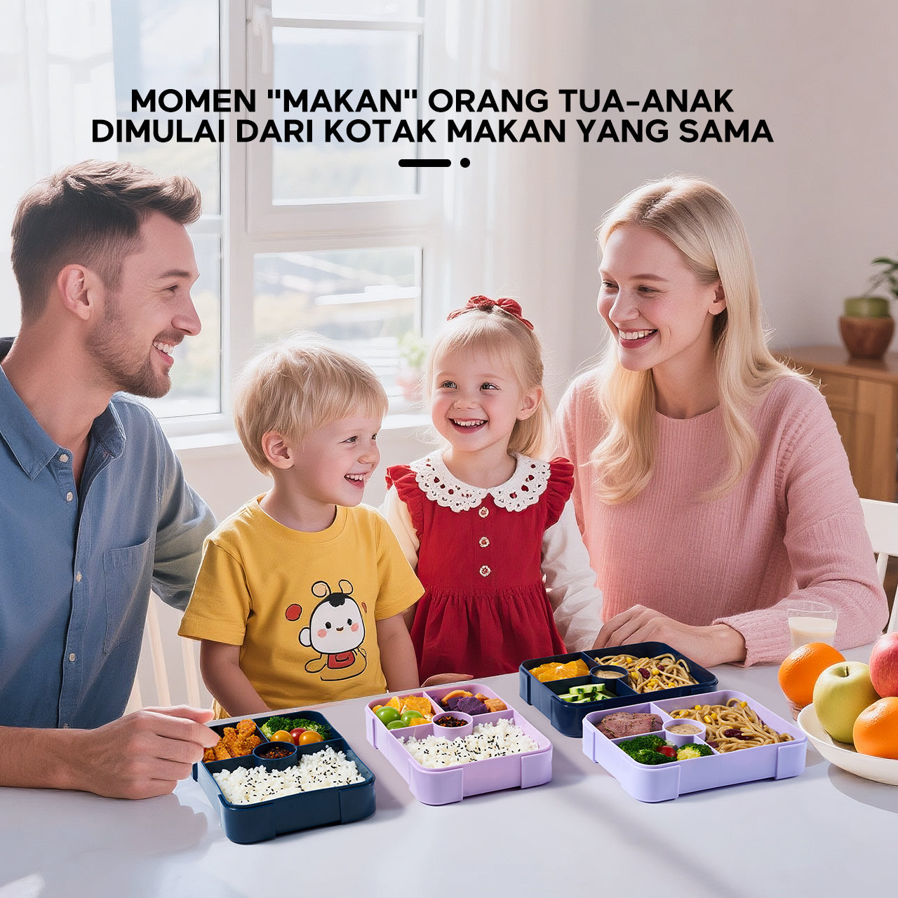ecentio Kotak Makan Plastik lunch box 3 kompartemen Perlindungan anti bocor Desain isolasi tertutup Warna Ungu-Biru 950ml