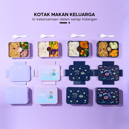 ecentio Kotak Makan Plastik lunch box 3 kompartemen Perlindungan anti bocor Desain isolasi tertutup Warna Ungu-Biru 950ml