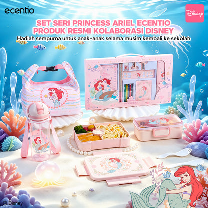 [Back To School] ecentio × Disney Princess Ariel Botol Minum & Kotak Makan Anak Anti Tumpah Lunch Box Snack box Free Sendok Tas Bekal BPA Free Tahan Panas - PO 11 June