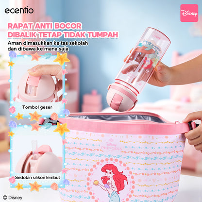[Back To School] ecentio × Disney Princess Ariel Botol Minum & Kotak Makan Anak Anti Tumpah Lunch Box Snack box Free Sendok Tas Bekal BPA Free Tahan Panas - PO 11 June