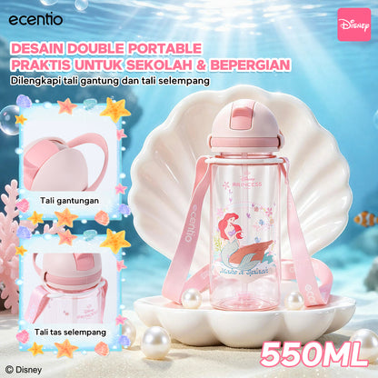 [Back To School] ecentio × Disney Princess Ariel Botol Minum & Kotak Makan Anak Anti Tumpah Lunch Box Snack box Free Sendok Tas Bekal BPA Free Tahan Panas - PO 11 June